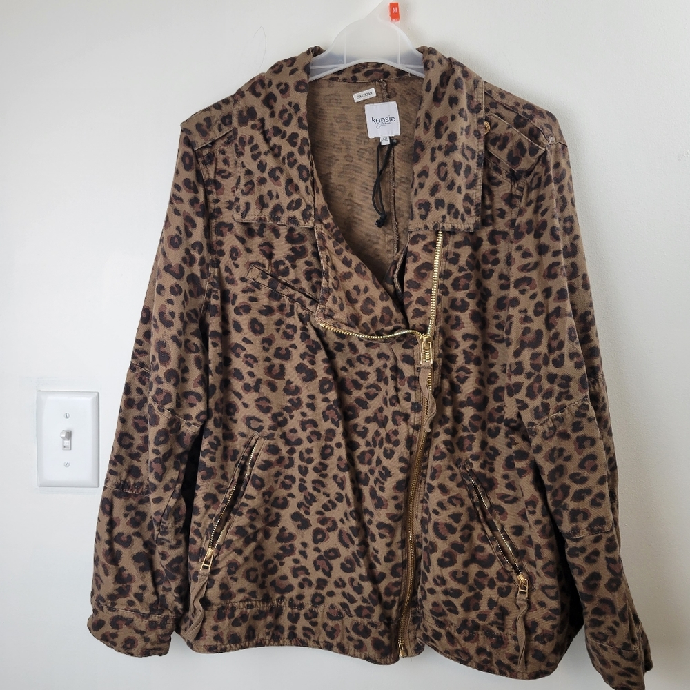 Kensie Leopard Print Moto Jacket